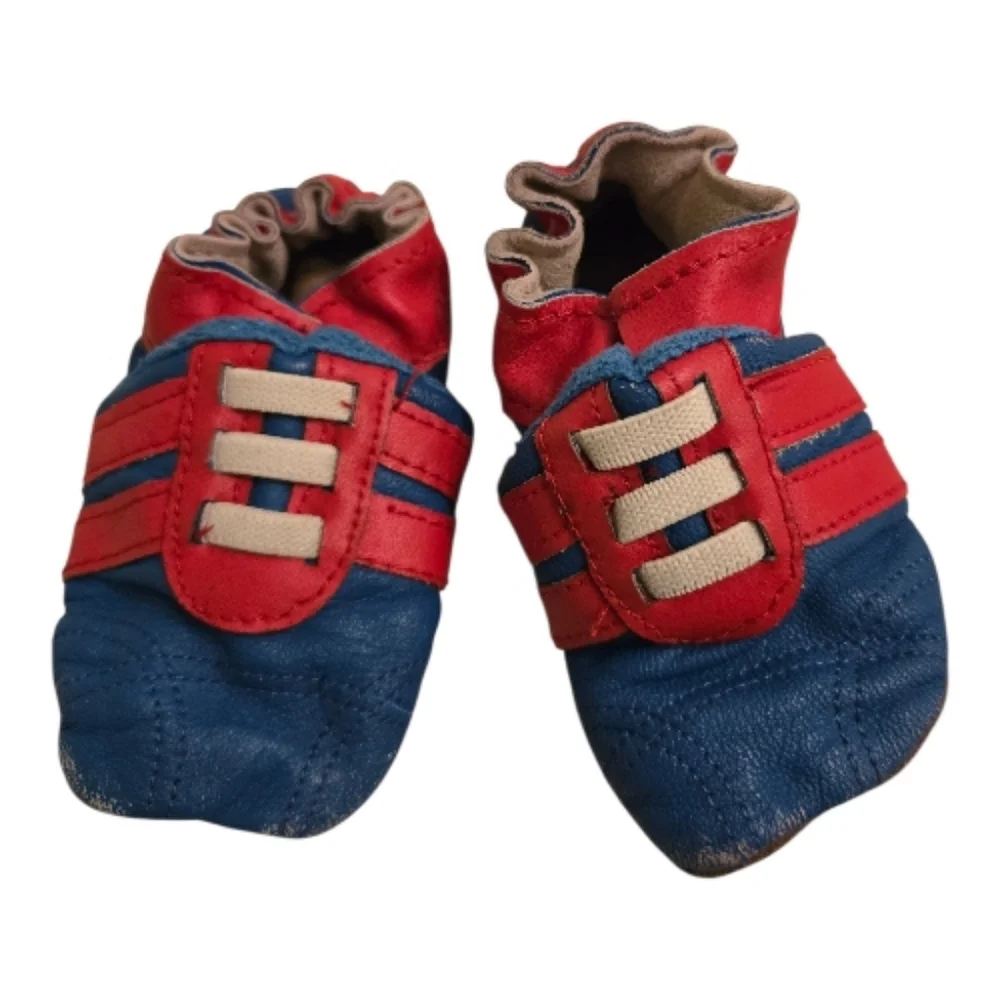 Vintage Red Blue Striped Pre-walker Baby Soft Shoes